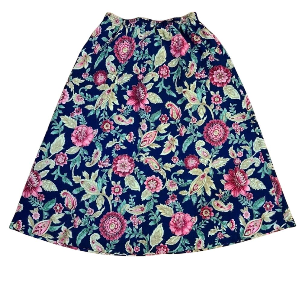 VTG Bonworth Womens Cottage Dark Floral Pull On Skirt Size M Pockets Grannycore